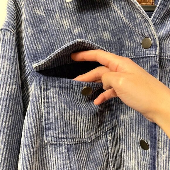 NWOT POL Distressed Corduroy Shacket Shirt Jacket Blue Raw Hem Button Down Large - Picture 8 of 16